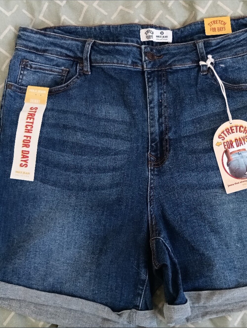 Dark Blue Denim Roll-Cuff Stretch Shorts